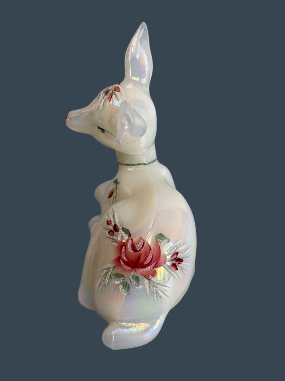 Fenton White Iridescent Hand Painted Deer Figurine D. Frederick Signed 3.5" - Picture 7 of 10